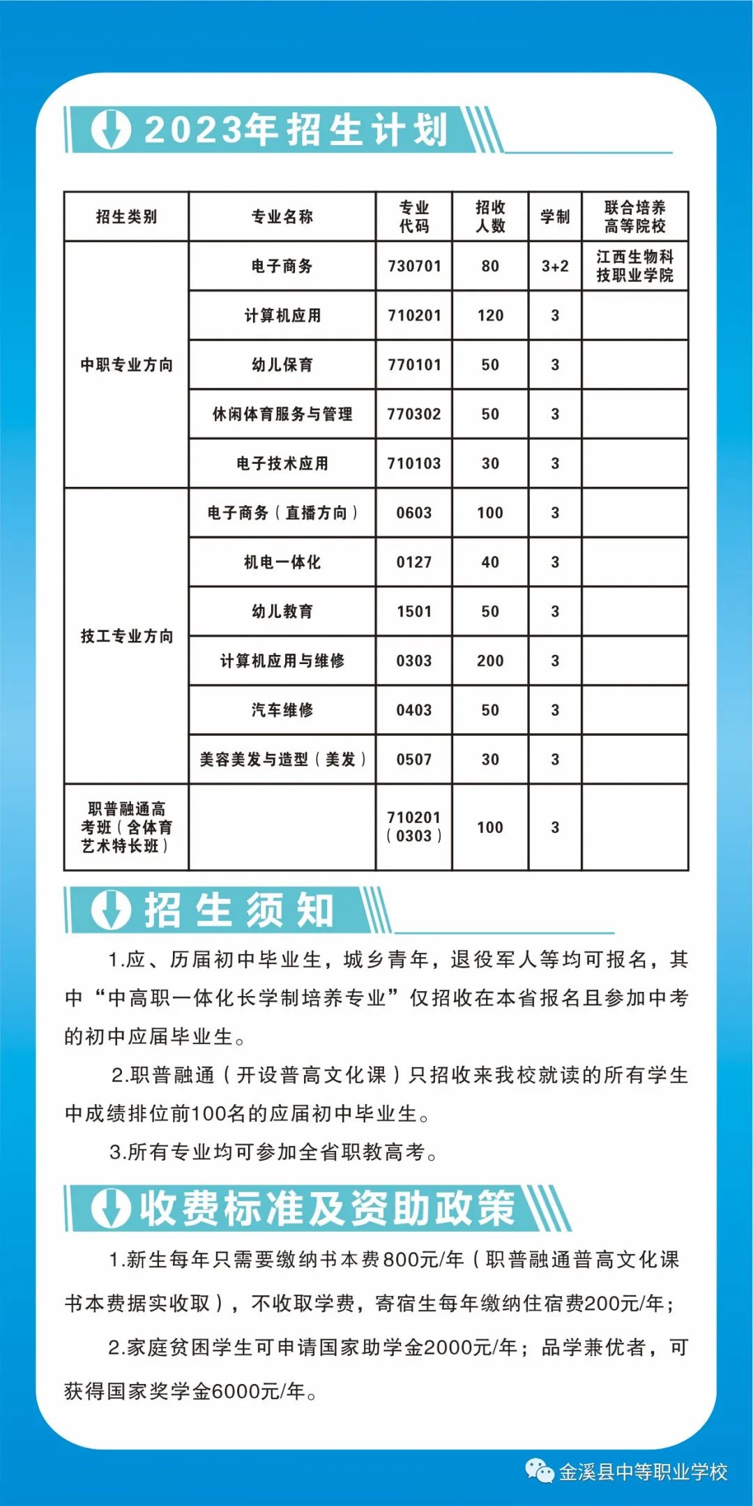 金溪县中等职业学校招生计划